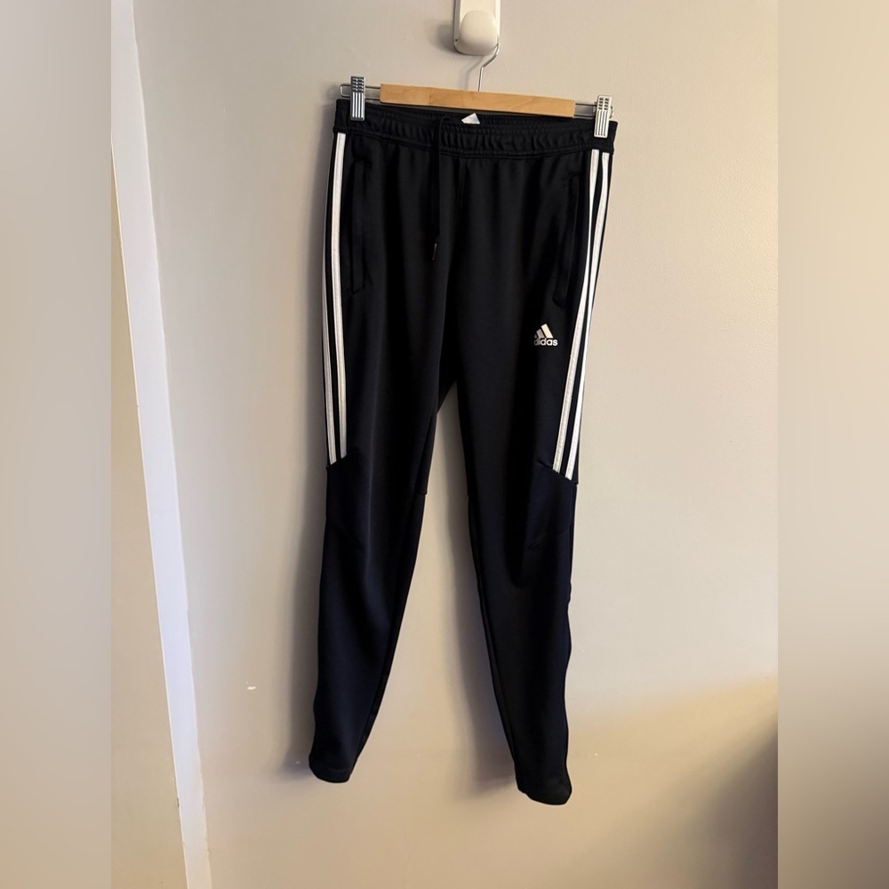 Adidas Black 3 Stripe Track Pants Size Small Zip Pocket Joggers
